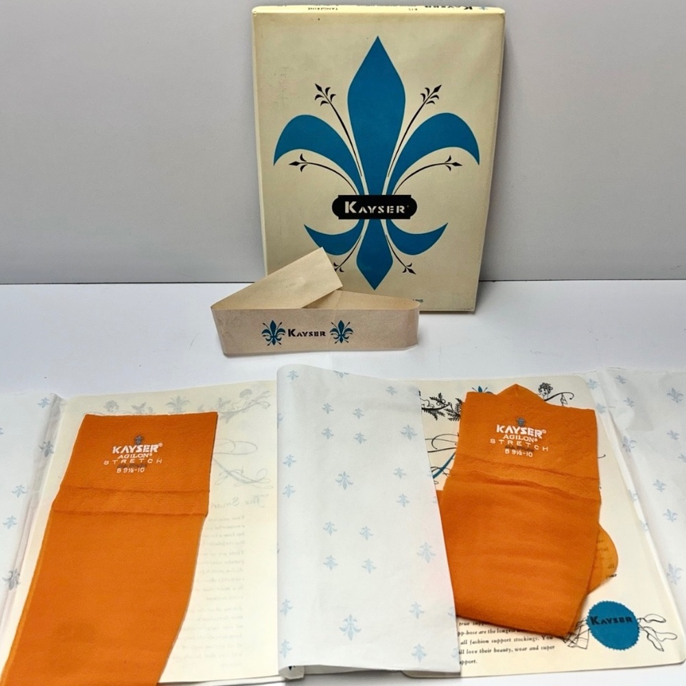 1960s Vintage Kayser Agilon Tangerine Seamless Nylon Stockings Original Box